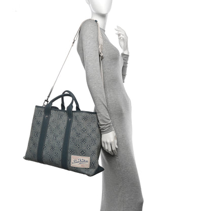 Louis Vuitton Monogram Washed Denim Weekend Tote NM Blue 2 of 10