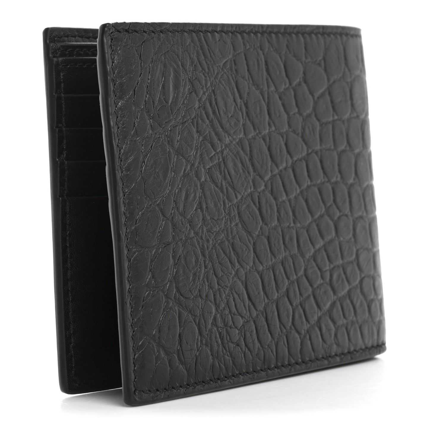 Calfskin Crocodile Embossed Paris East West Wallet Black