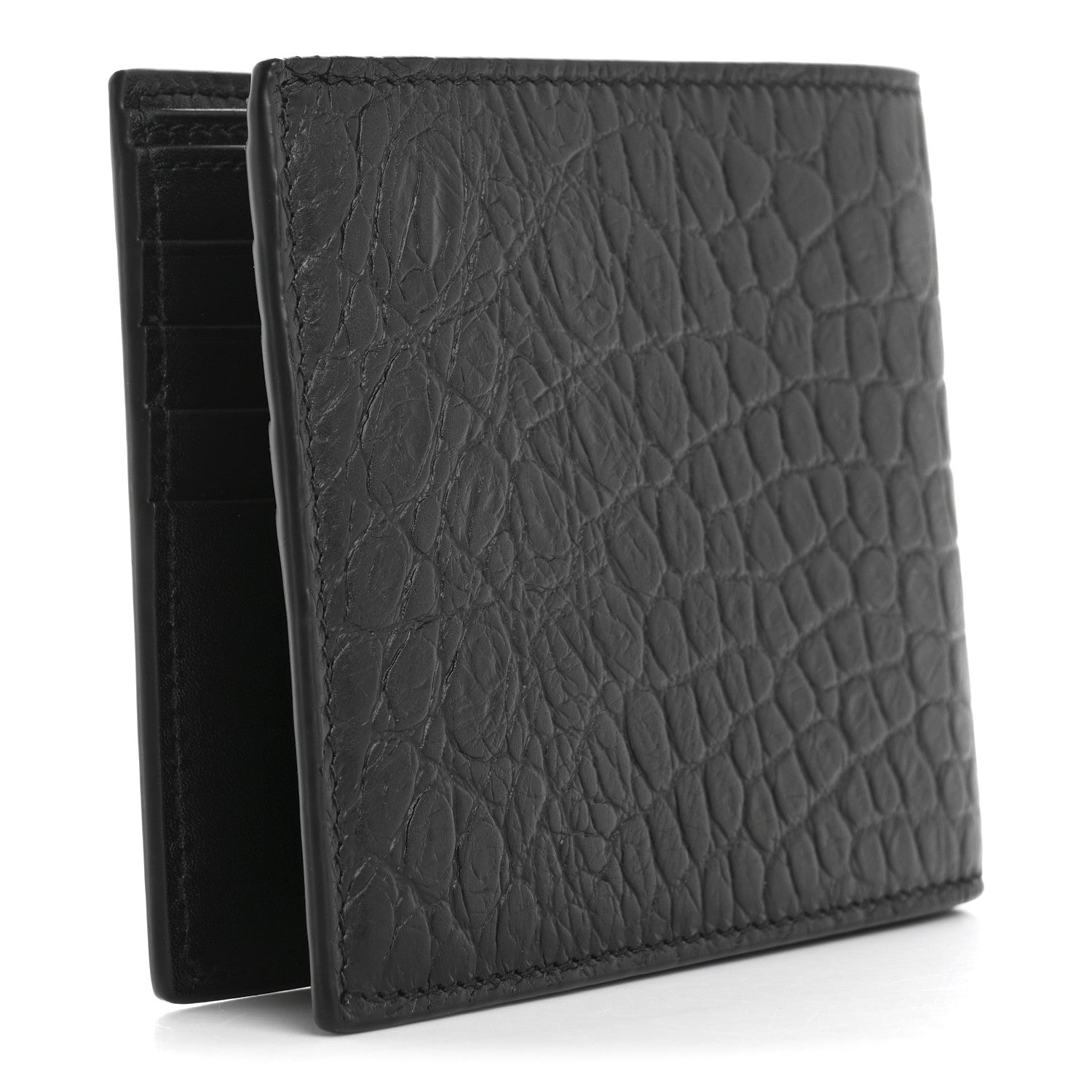 Saint Laurent Calfskin Crocodile Embossed Paris East West Wallet Black 3 of 8