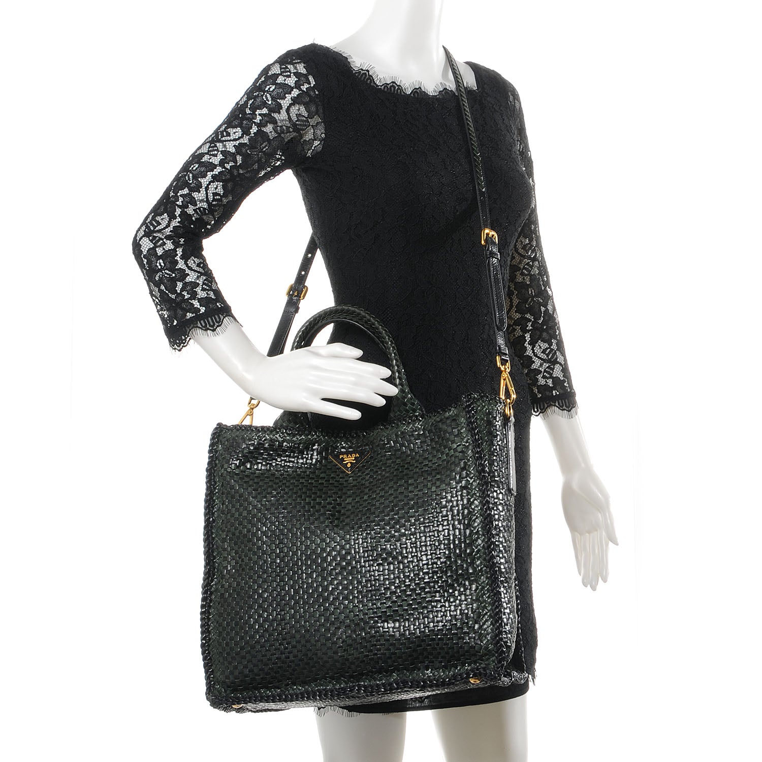 Prada Woven Leather Madras Tote Nero Black 2 of 9