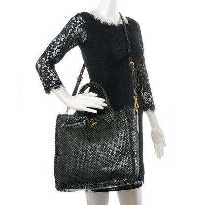 Prada Woven Leather Madras Tote Nero Black 2 of 9