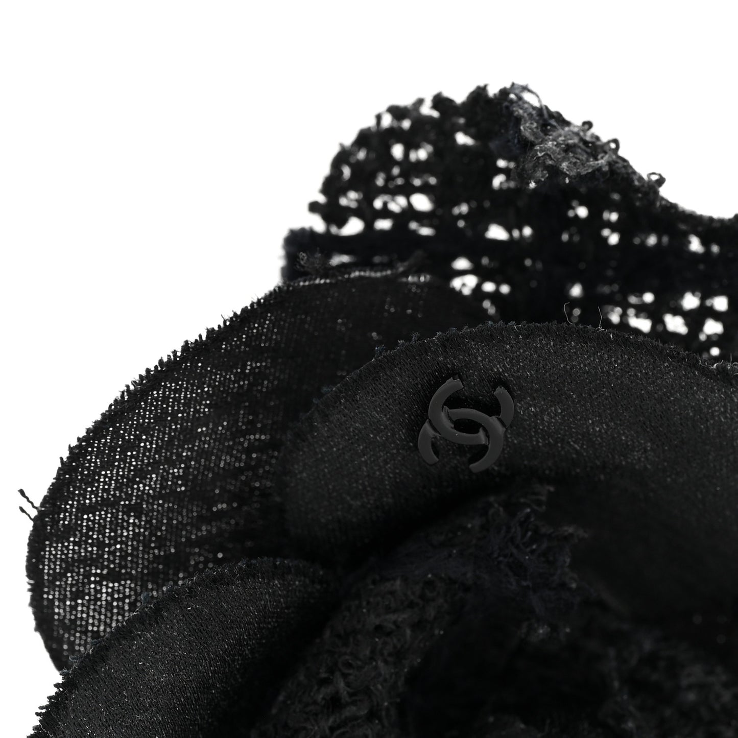Tweed Fabric Camellia Pin Brooch Black