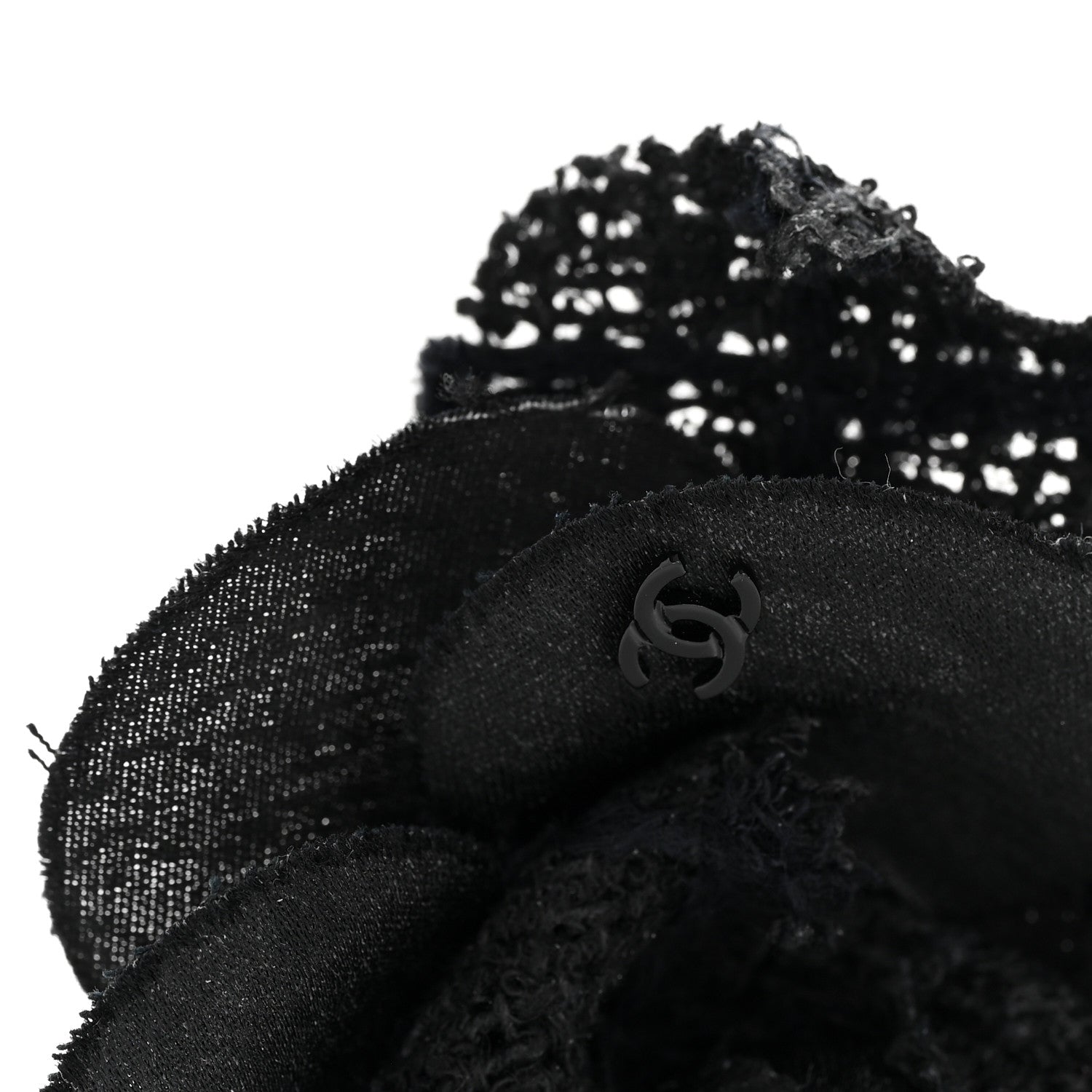 Chanel Tweed Fabric Camellia Pin Brooch Black 3 of 3