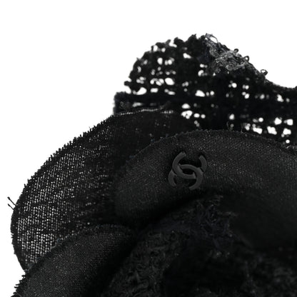 Chanel Tweed Fabric Camellia Pin Brooch Black 3 of 3