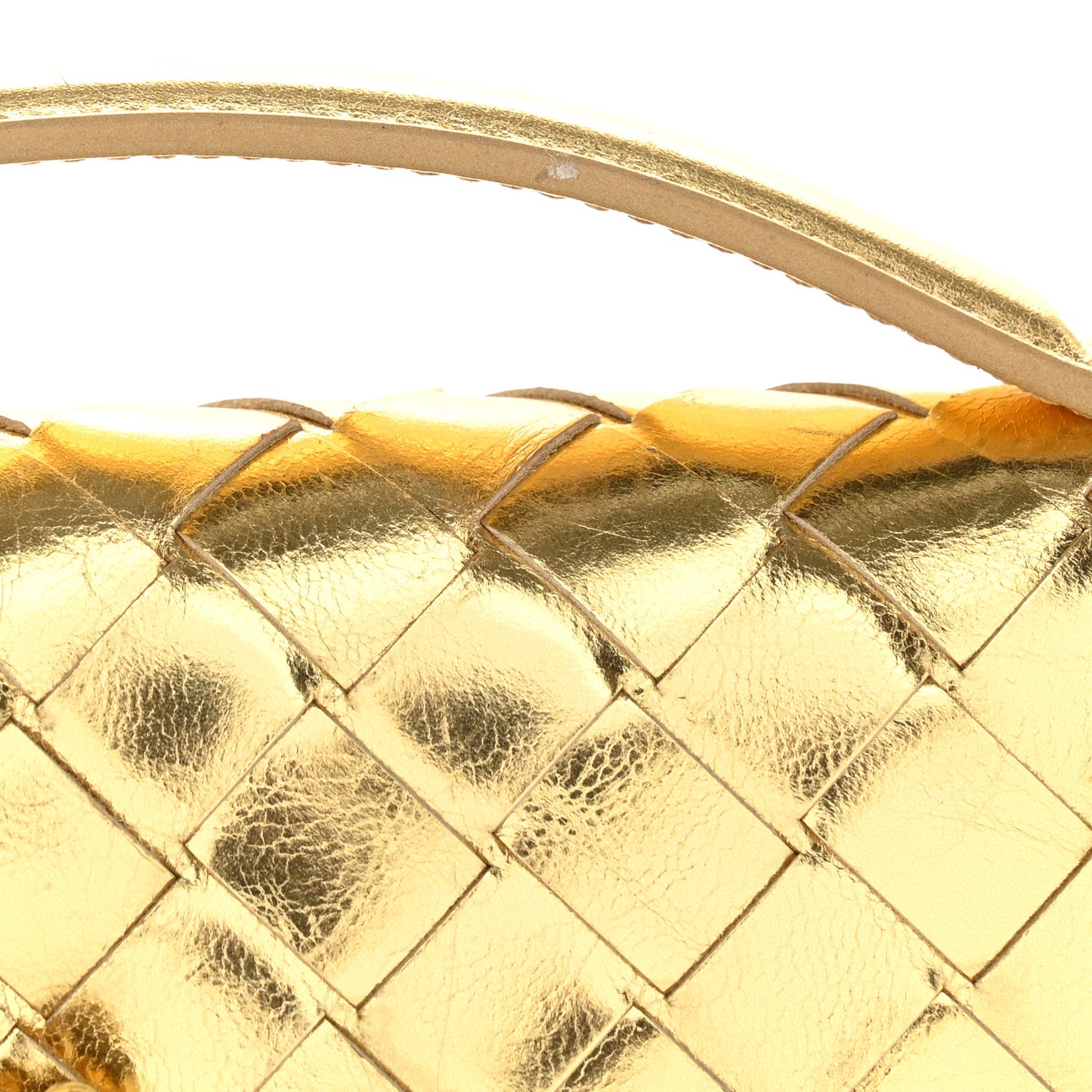 Metallic Lambskin Intrecciato Long Andiamo Top Handle Clutch Gold