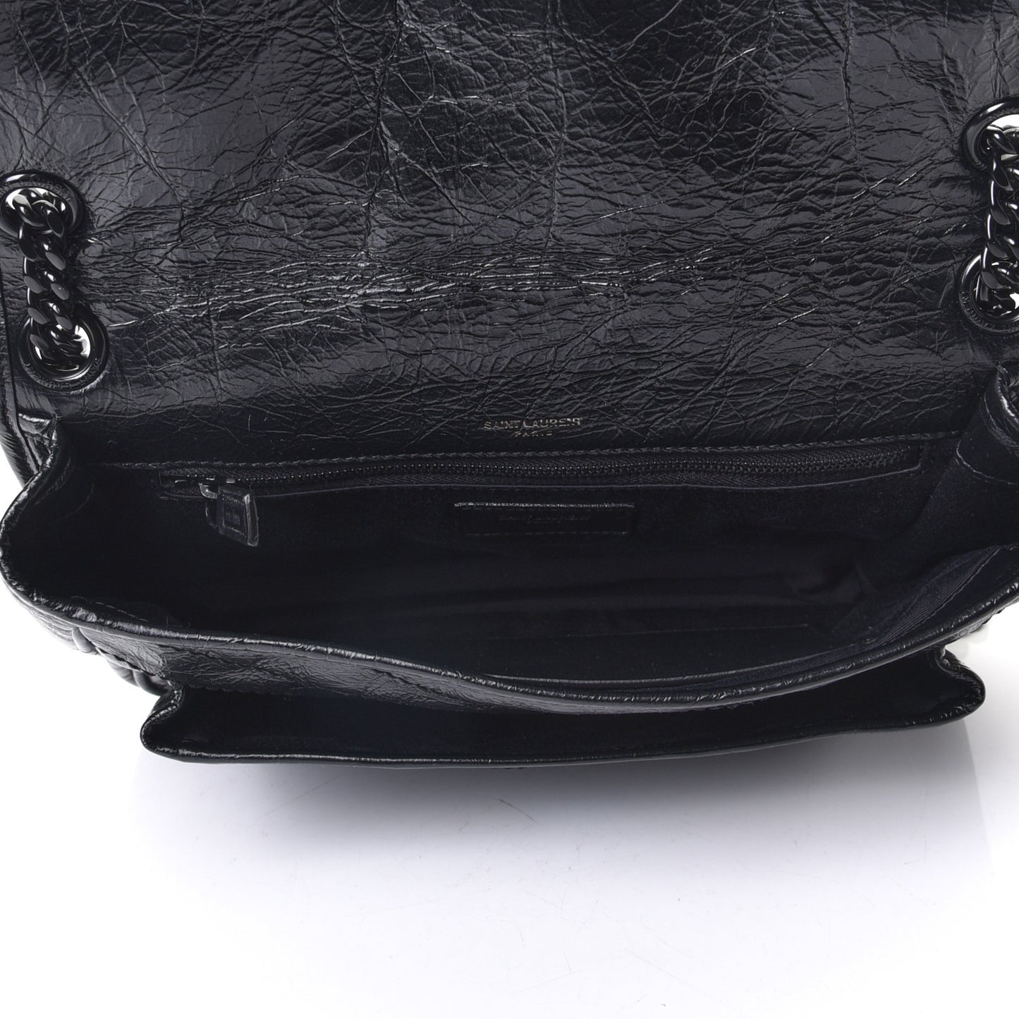 Crinkled Calfskin Matelasse Monogram Medium Niki Chain Satchel Black
