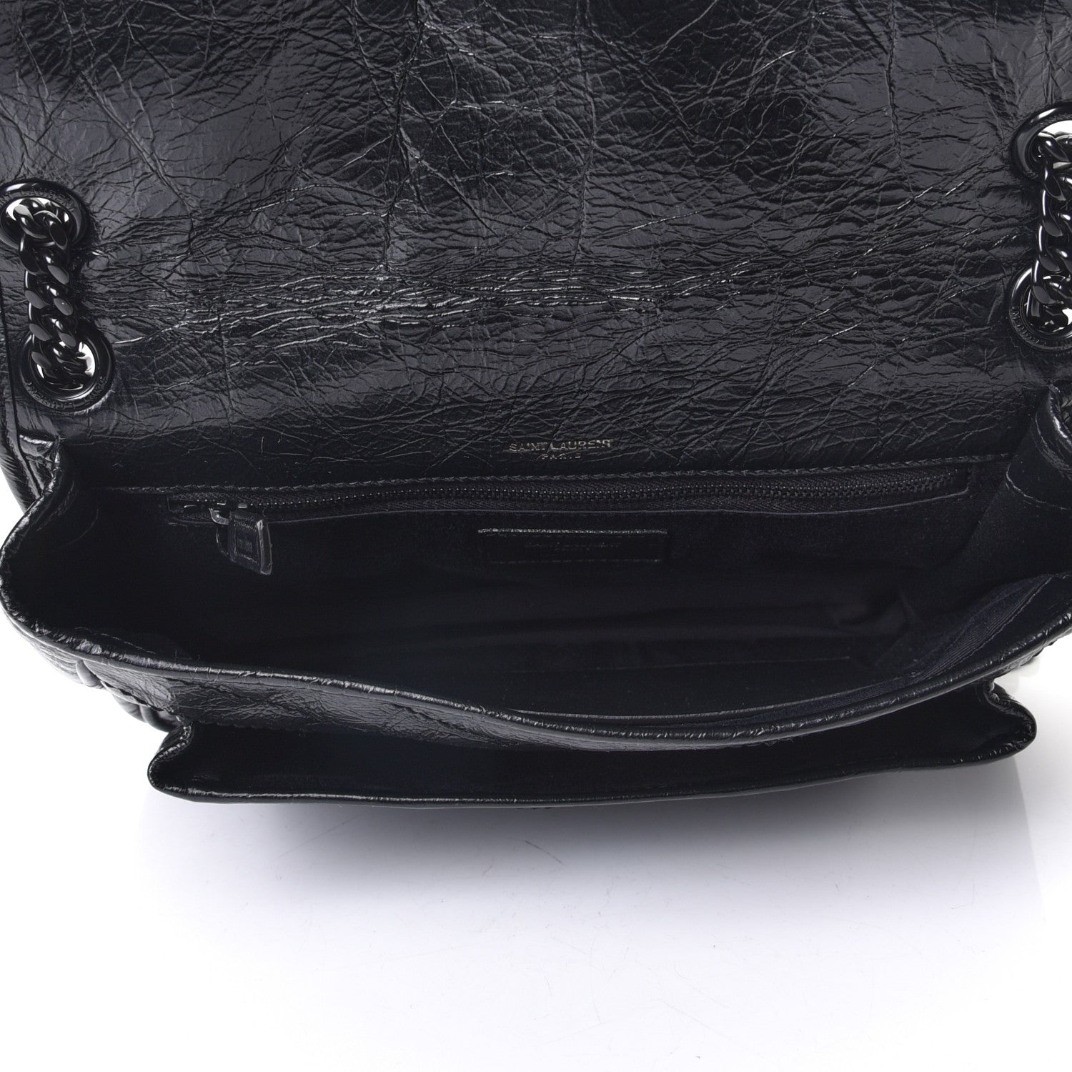 Saint Laurent Crinkled Calfskin Matelasse Monogram Medium Niki Chain Satchel Black 8 of 10