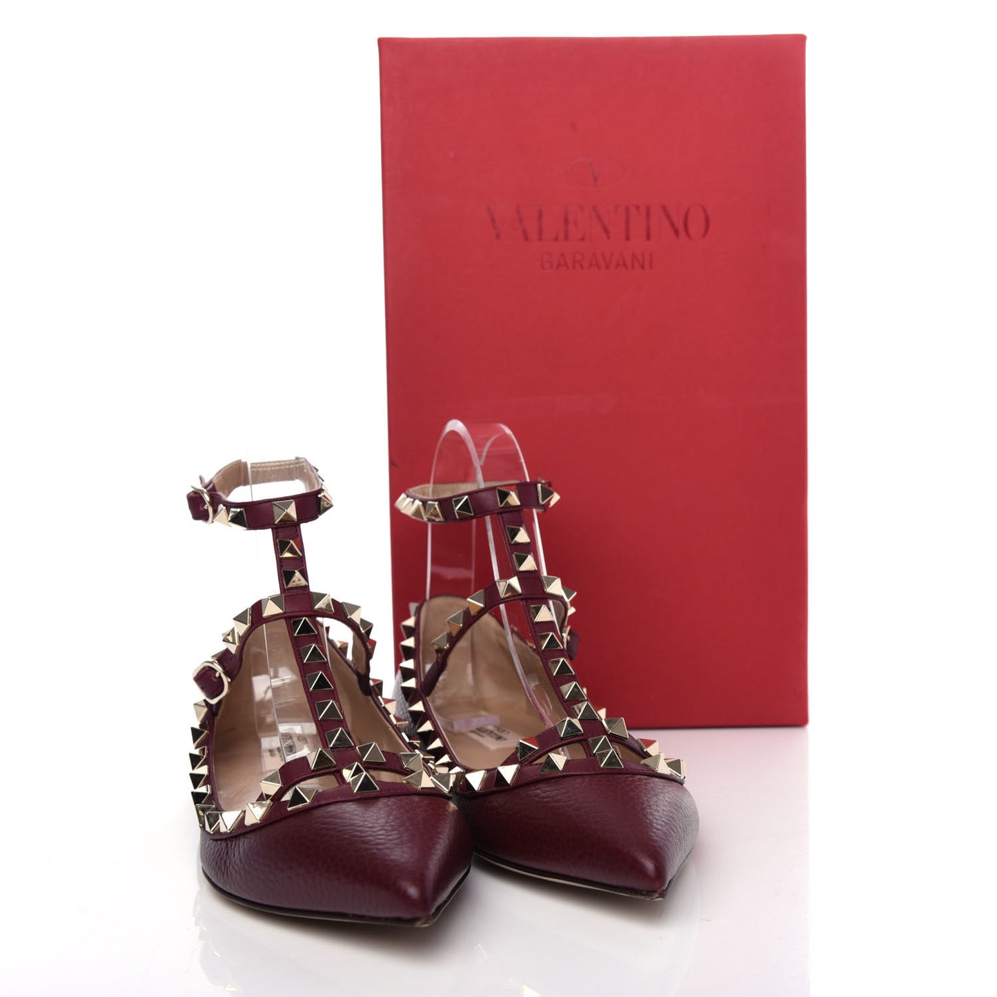 Pebbled Calfskin Rockstud Cage Ballerina Flats 36.5 Rubin