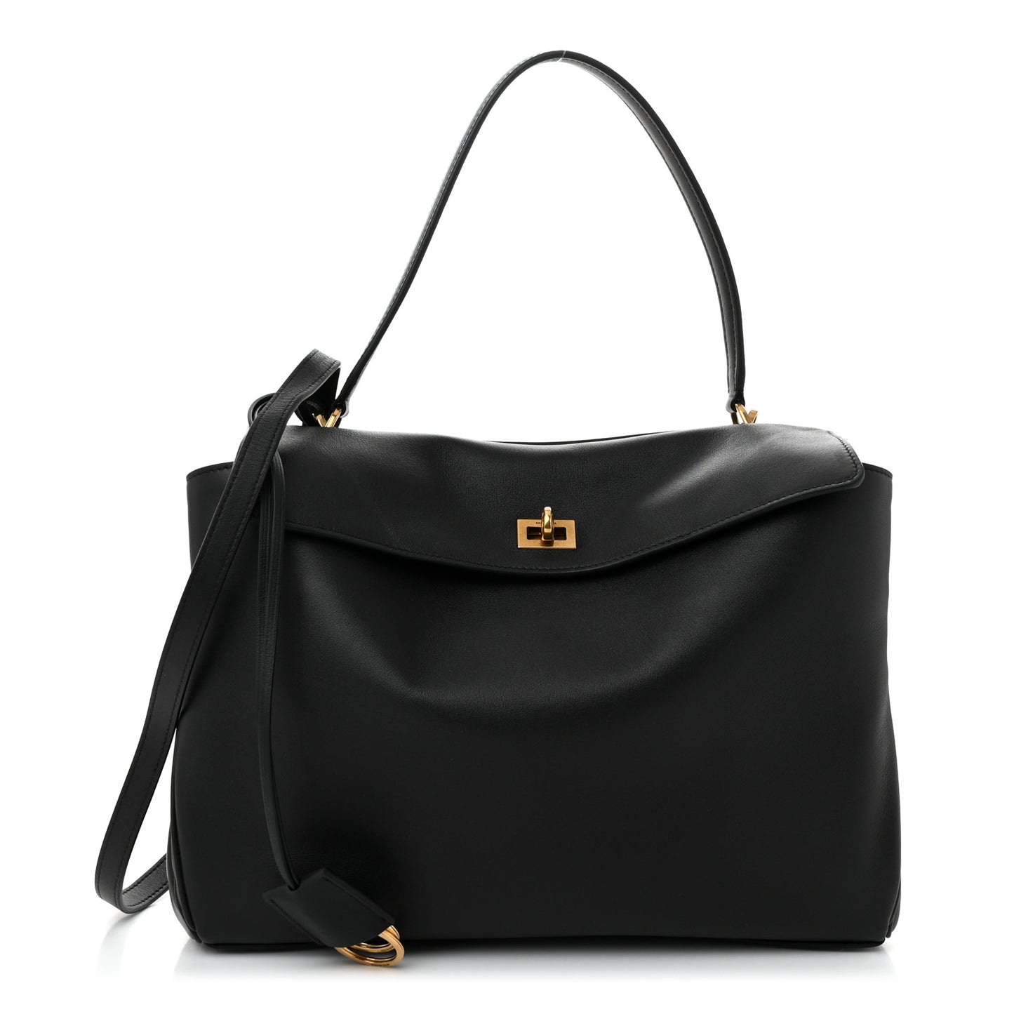 Natural Smooth Calfskin Medium Rodeo Top Handle Handbag Black