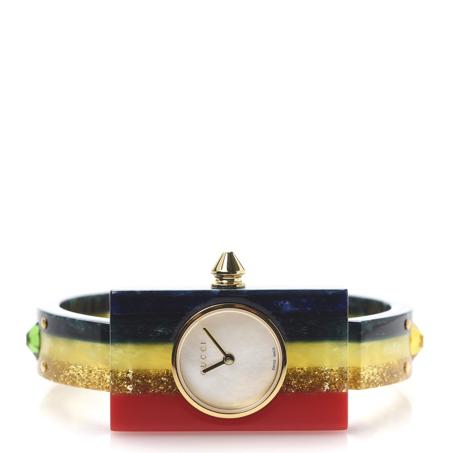 Gucci Stainless Steel Plexiglass Mother of Pearl 24mm Rainbow Quartz Watch 3 of 7