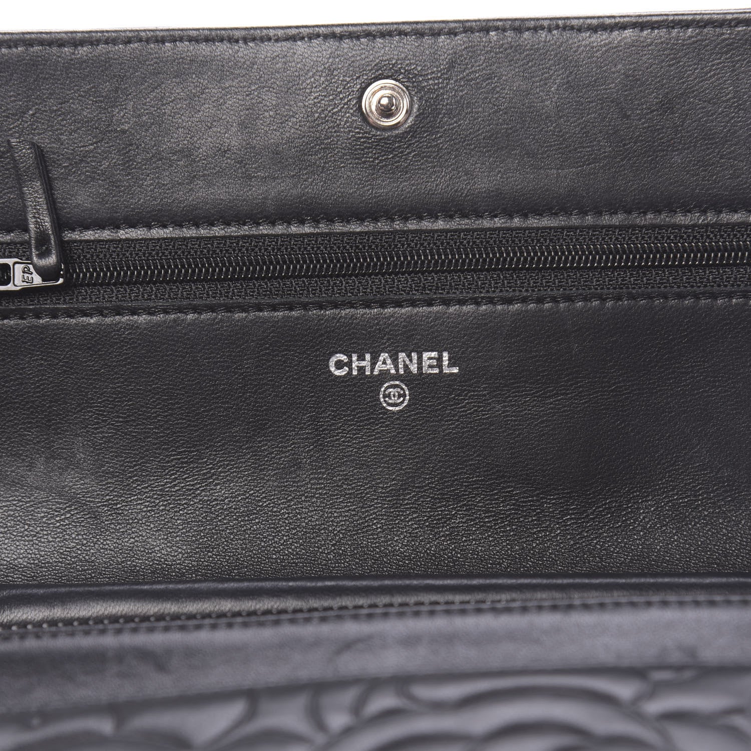 Chanel Lambskin Camellia Embossed Wallet on Chain WOC Black 6 of 12