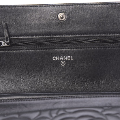 Chanel Lambskin Camellia Embossed Wallet on Chain WOC Black 6 of 12