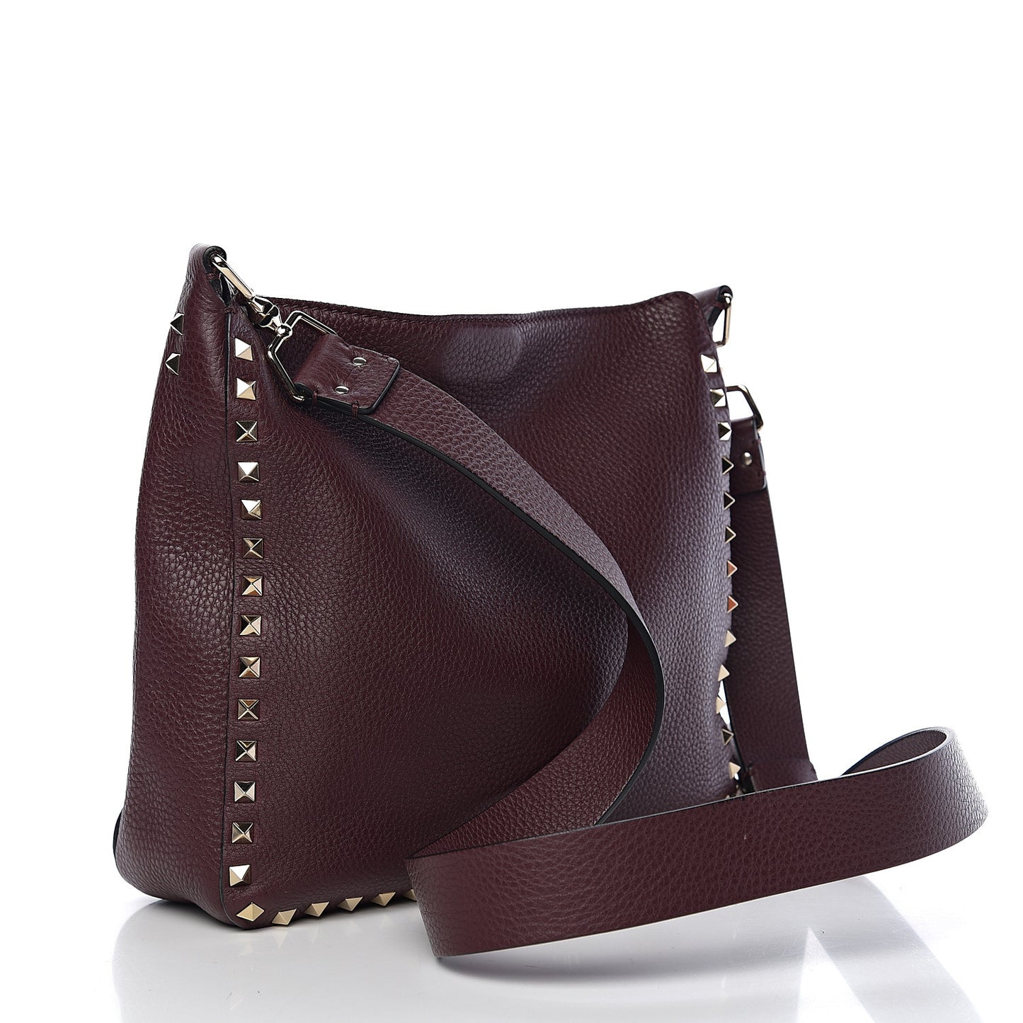 Pebbled Calfskin Small Rockstud Flip-Lock Messenger Bag Vinaccia