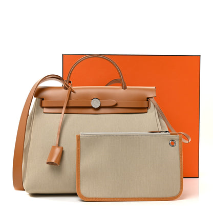 Hermes Vache Hunter Toile Herbag Zip 31 PM Beton Natural 11 of 11