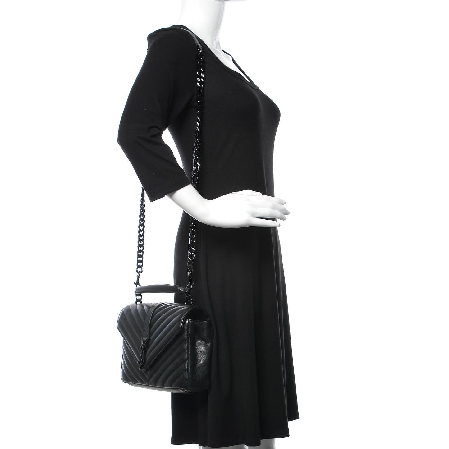 Sheepskin Matelasse Chevron Monogram Medium College Bag Black