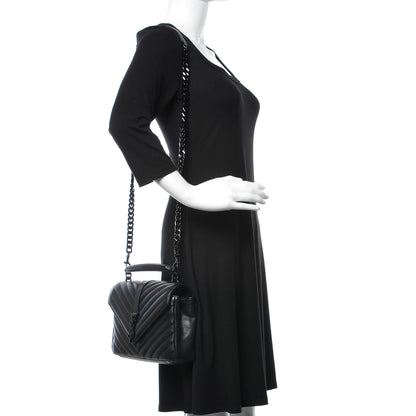 Saint Laurent Sheepskin Matelasse Chevron Monogram Medium College Bag Black 2 of 13