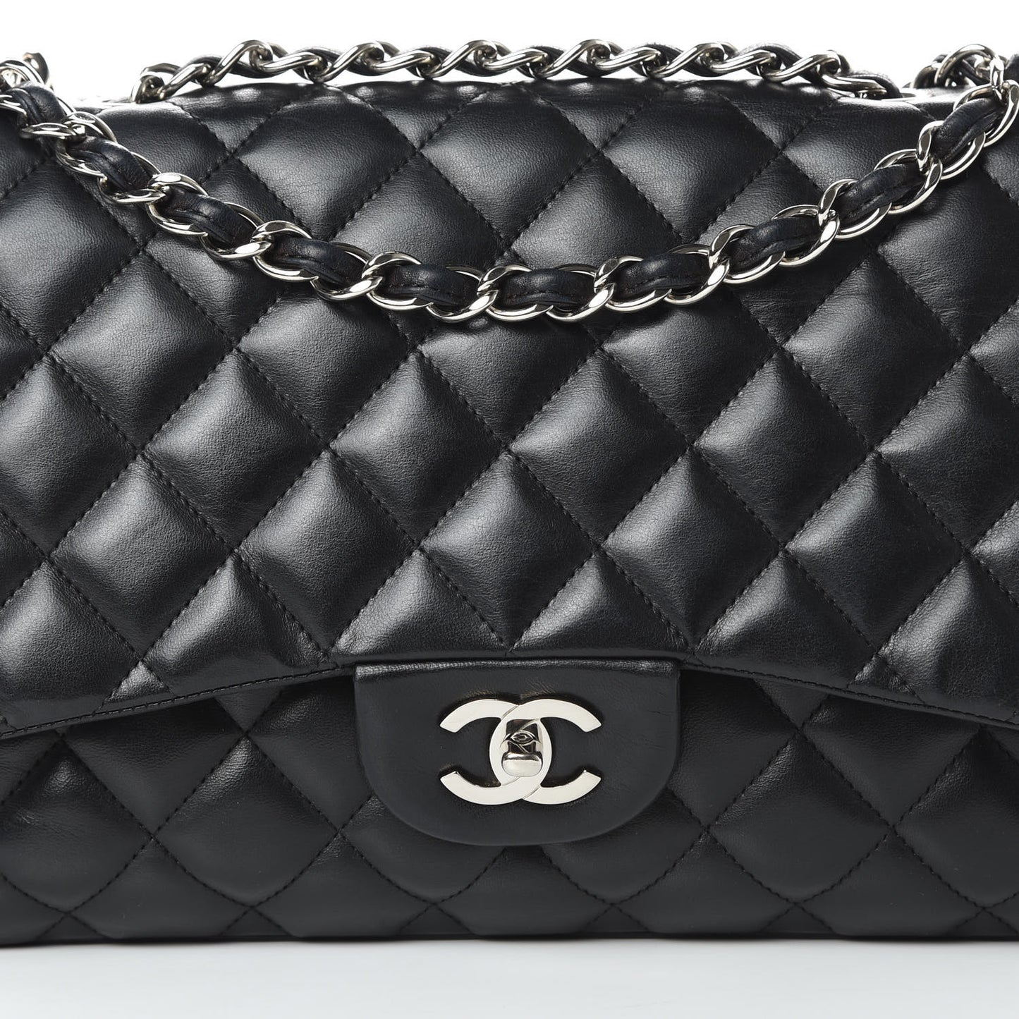 Lambskin Quilted Jumbo Single Flap Black