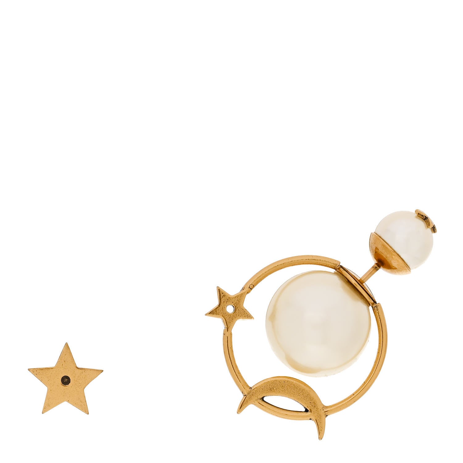 Christian Dior Pearl Moon and Star Tribal Hoop Earrings Gold 1 of 4