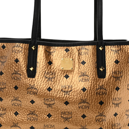 MCM Metallic Visetos Medium Shopper Tote Gold 8 of 10