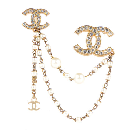 Chanel Pearl Crystal CC Brooch Gold 1 of 4