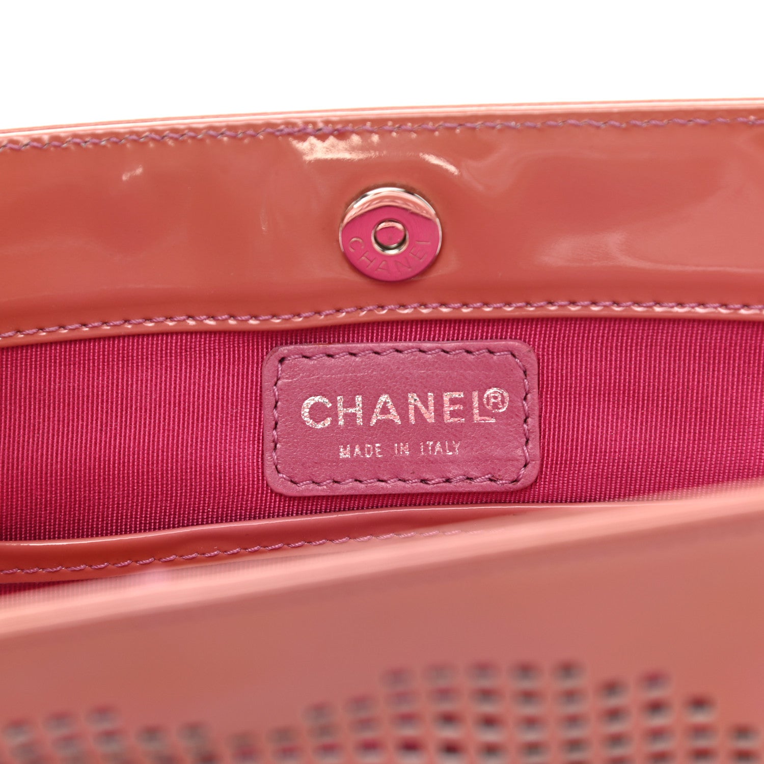 Chanel PVC Patent Calfskin Perforated CC Clutch Pink 7 of 11