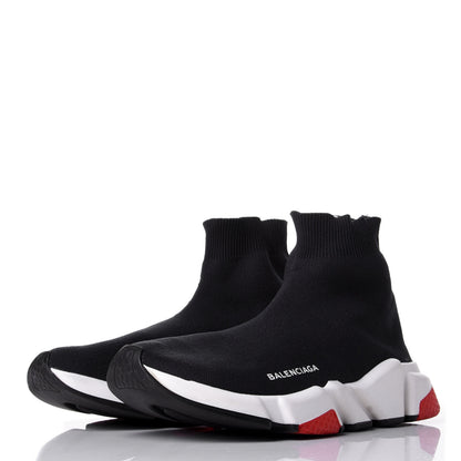 Balenciaga Neoprene Knit Womens Speed Sneakers 39 Black White Red 3 of 10