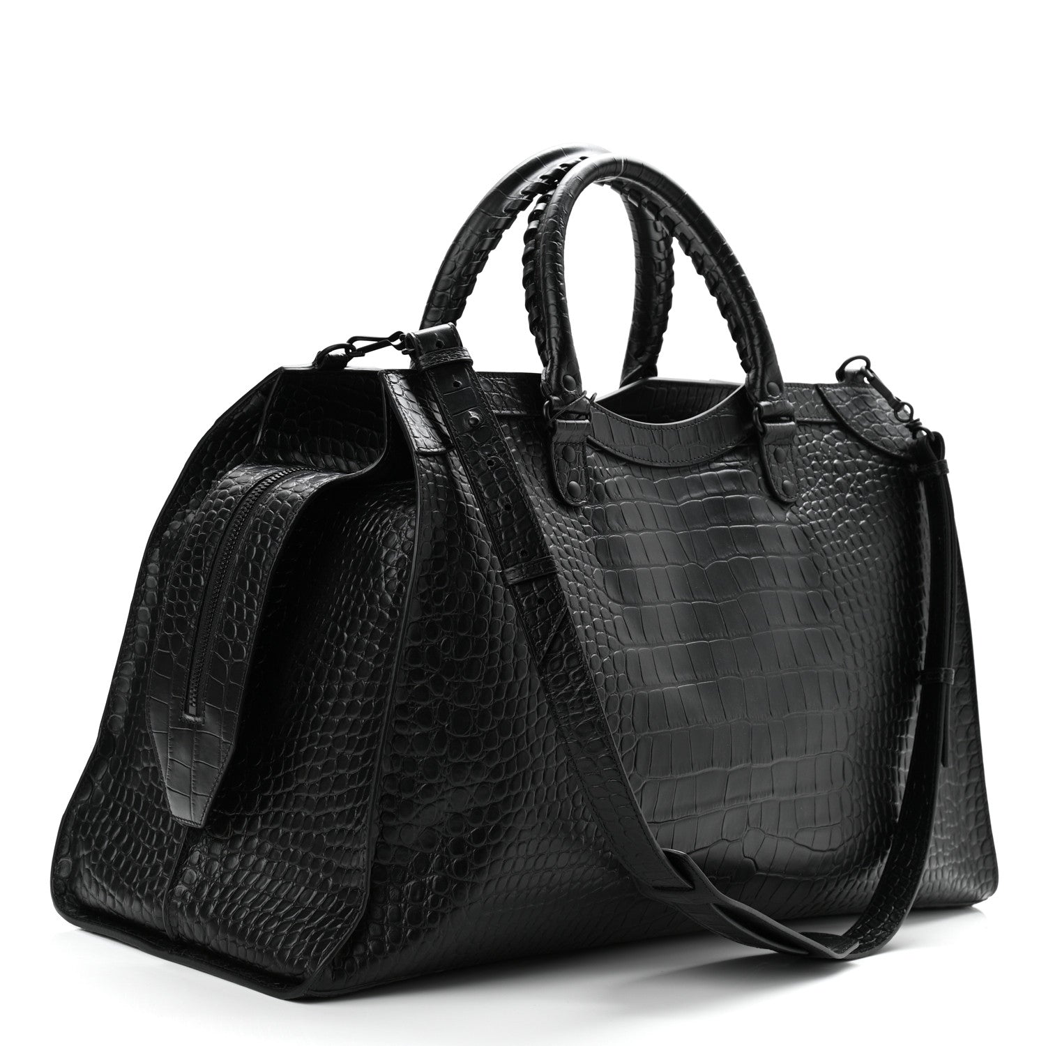 Balenciaga Semi Matte Calfskin Crocodile Embossed Neo Classic Black Hardware Large City Black 3 of 10