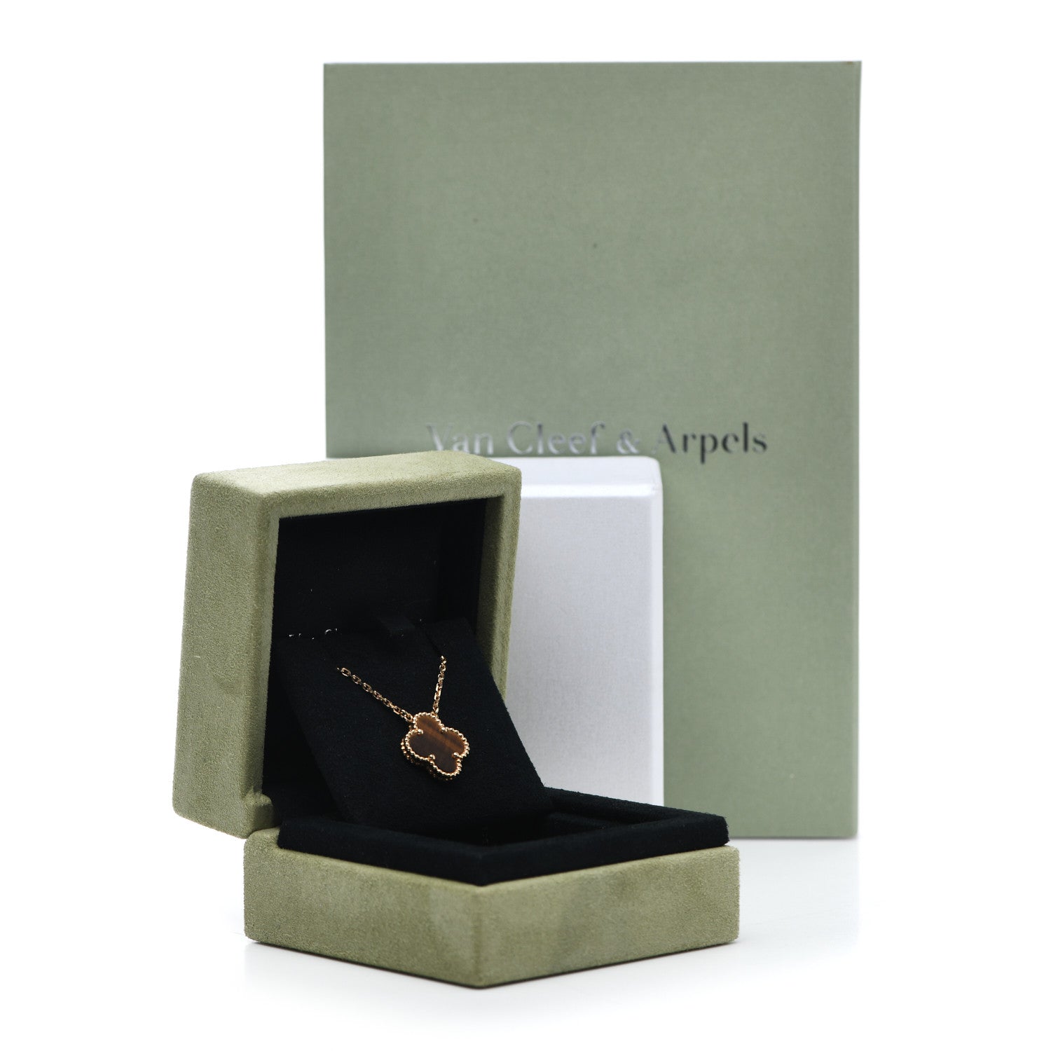 Van Cleef & Arpels 18K Yellow Gold Tiger Eye Vintage Alhambra Pendant Necklace 6 of 6