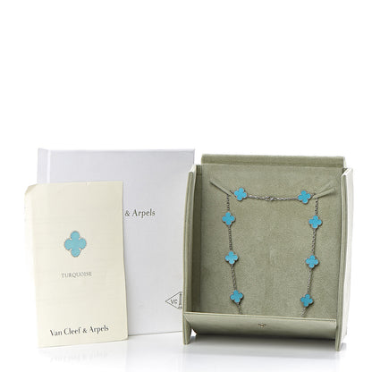Van Cleef & Arpels 18K White Gold Turquoise 10 Motifs Vintage Alhambra Necklace 9 of 9