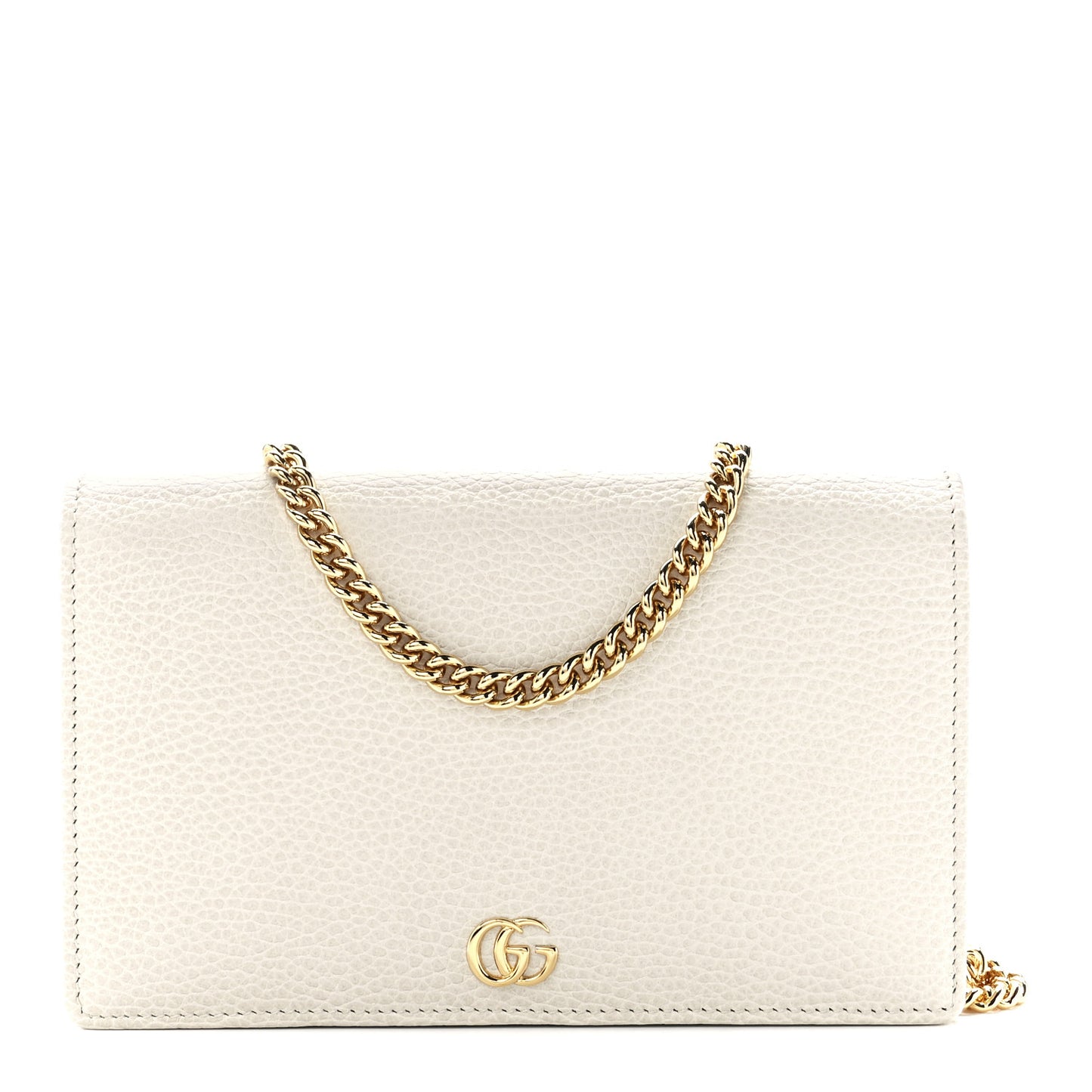 Dollar Calfskin Mini GG Marmont Chain Wallet Mystic White