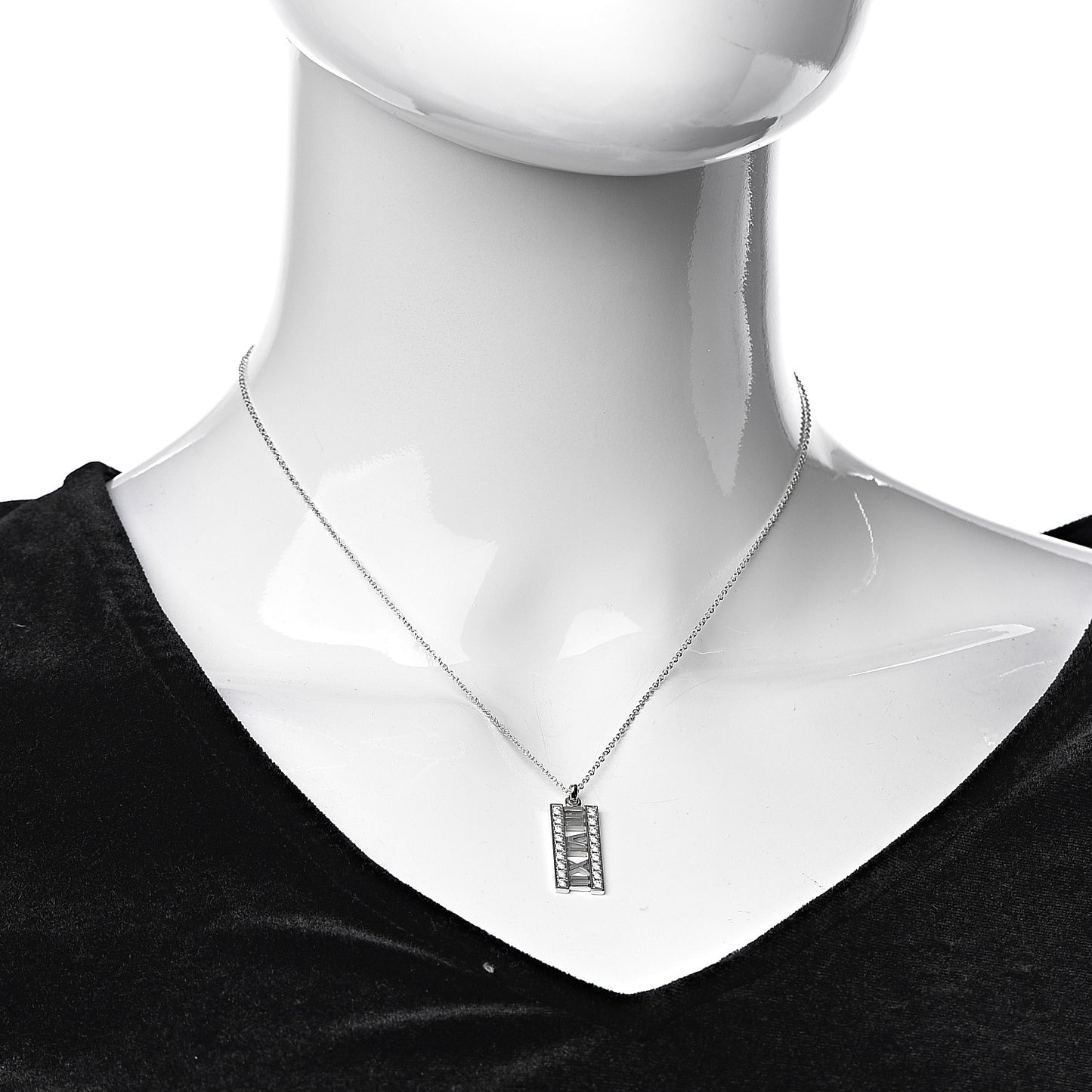 18K White Gold Diamond Atlas Bar Pendant Necklace