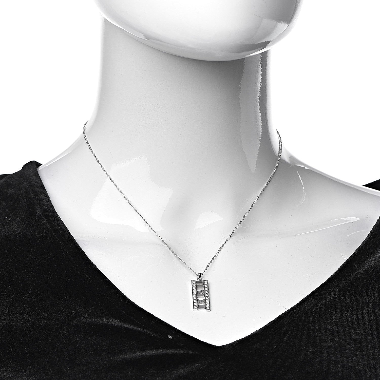 Tiffany 18K White Gold Diamond Atlas Bar Pendant Necklace 2 of 8