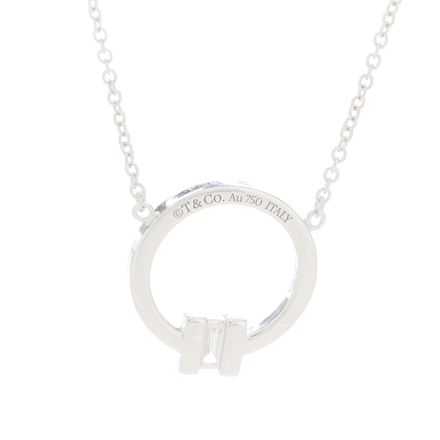 Tiffany 18K White Gold Diamond Tiffany T Baguette Pendant Necklace 5 of 6