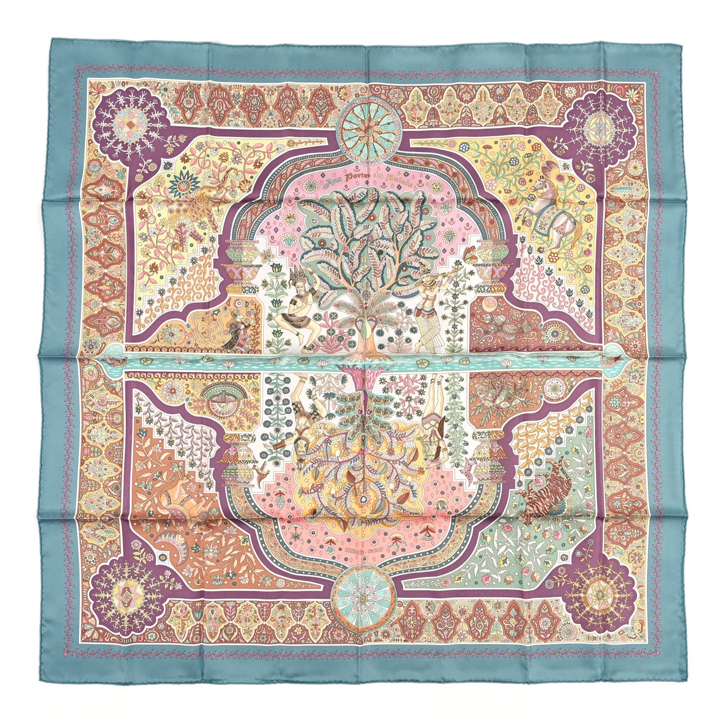Silk Aux Portes Du Palais Scarf 90 Bleu Gris Beige Rose