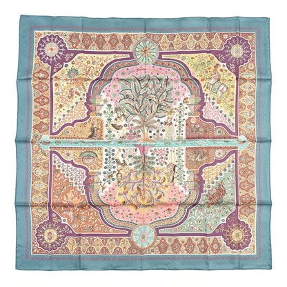 Hermes Silk Aux Portes Du Palais Scarf 90 Bleu Gris Beige Rose 1 of 3