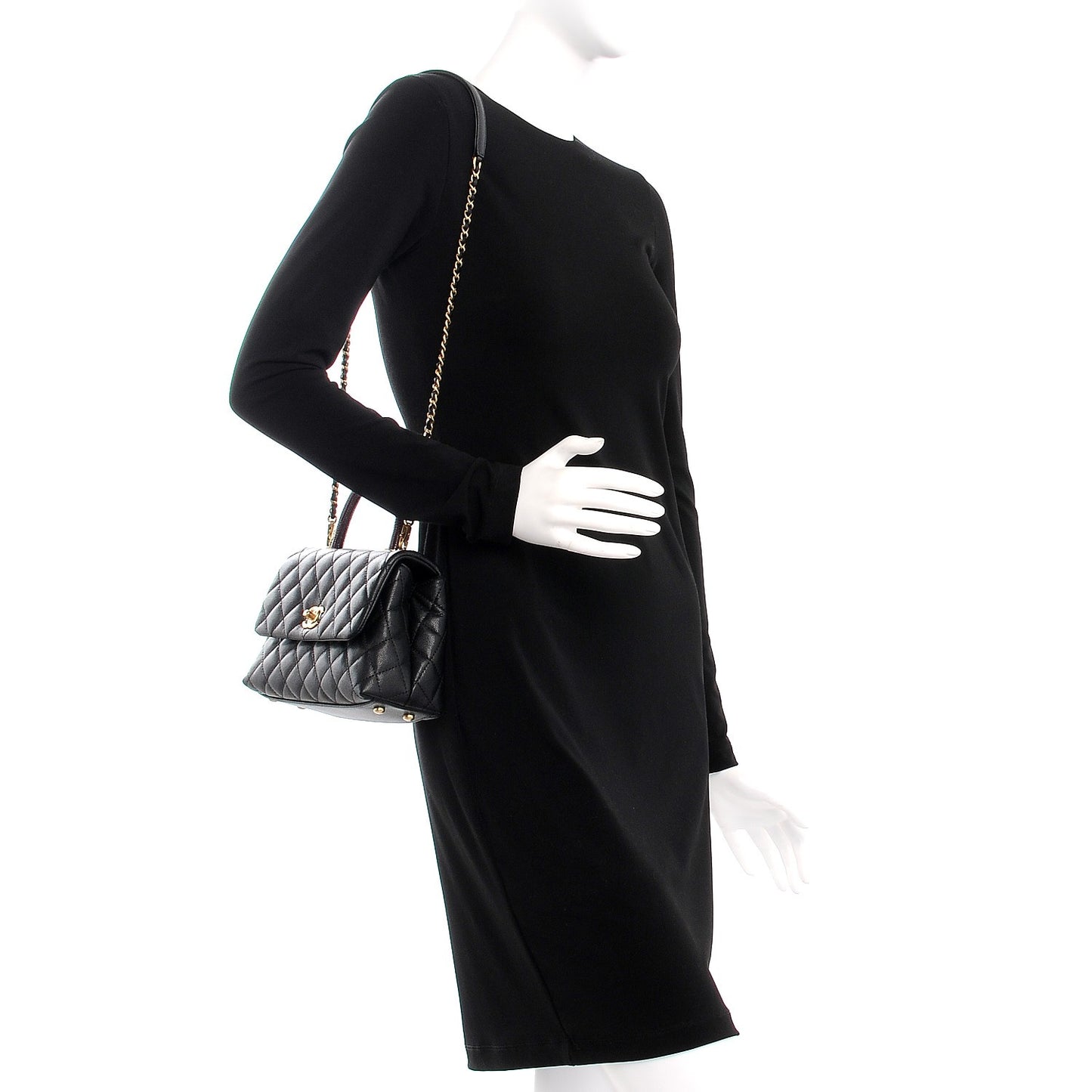Caviar Lizard Quilted Mini Coco Handle Flap Black