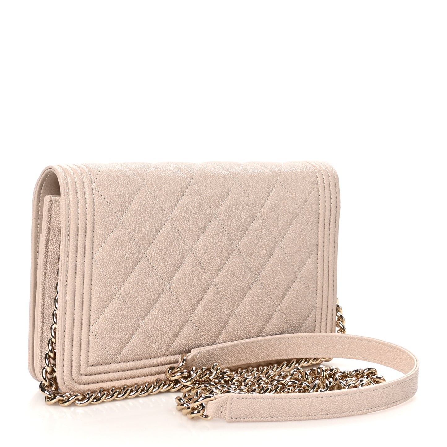 Caviar Quilted Boy Wallet On Chain WOC Light Beige