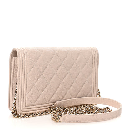 Chanel Caviar Quilted Boy Wallet On Chain WOC Light Beige 3 of 12
