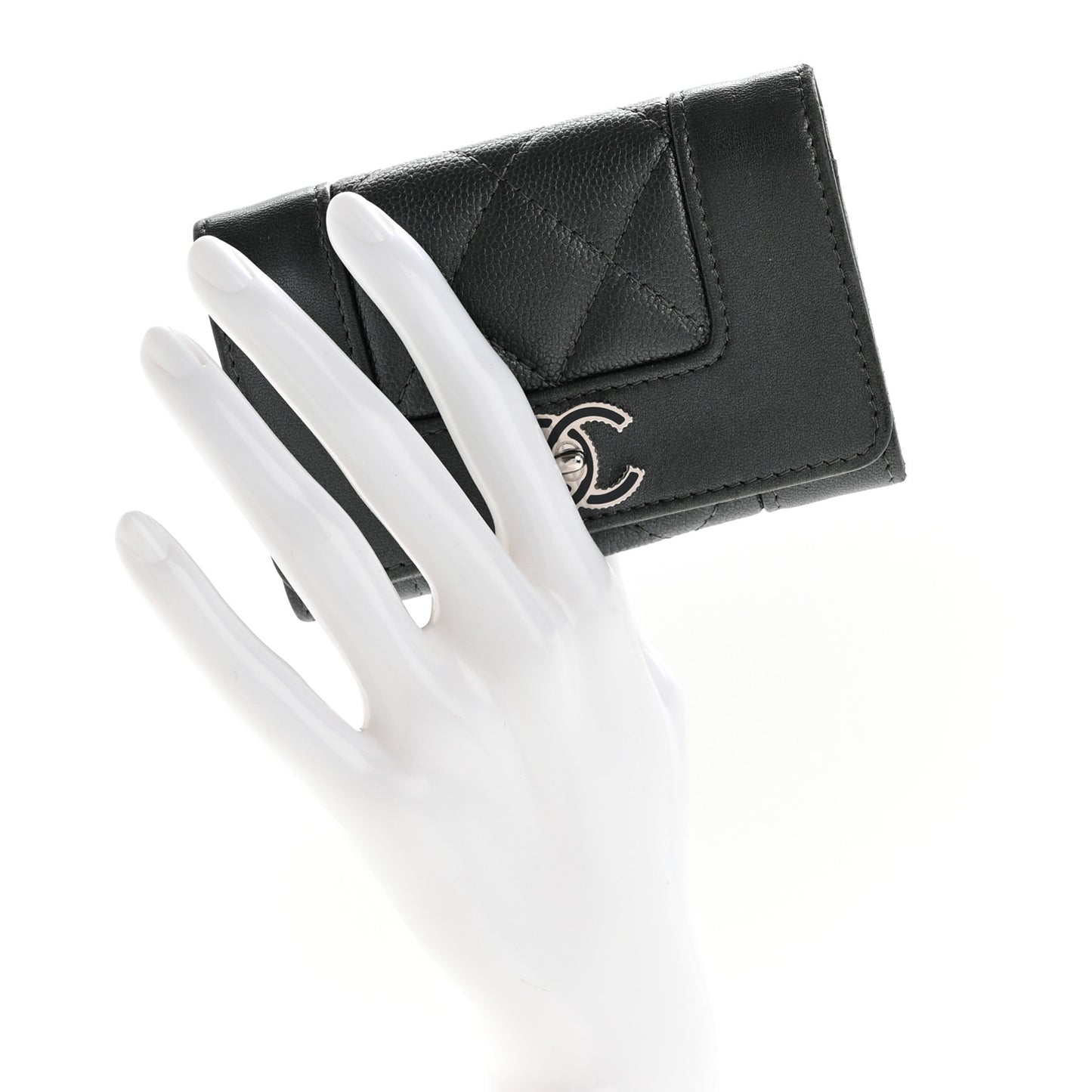 Metallic Caviar Quilted Vintage Mademoiselle Flap Card Holder Charcoal