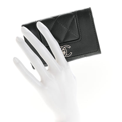 Chanel Metallic Caviar Quilted Vintage Mademoiselle Flap Card Holder Charcoal 2 of 14