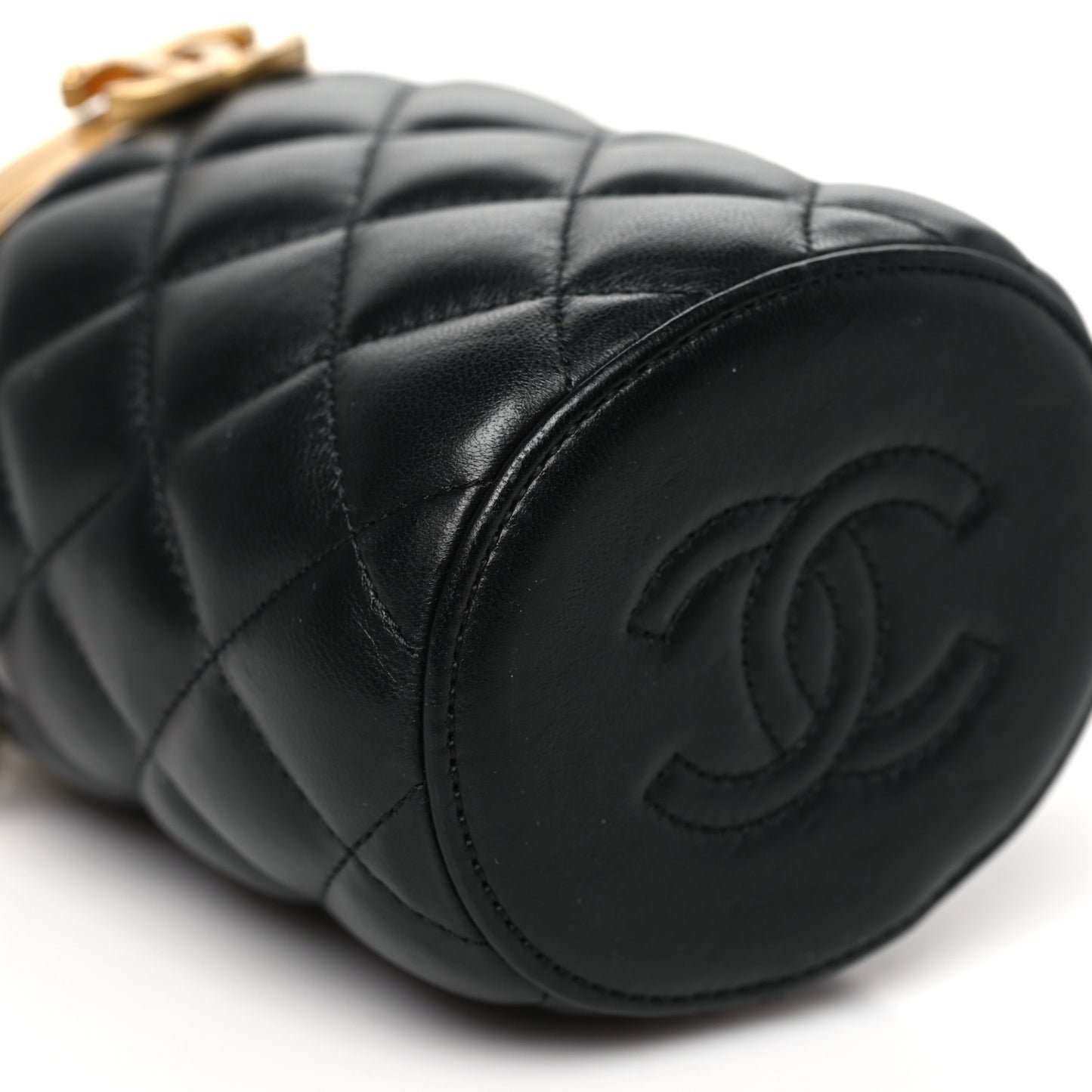 Lambskin Quilted Mini Crown Box Bag Black