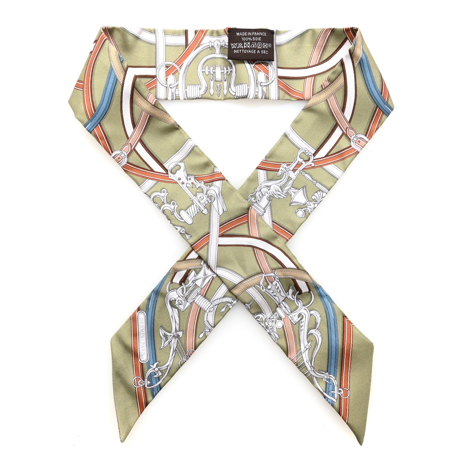 Hermes Silk Harnais Legendaire Twilly Vert Amande Bleu Jean Cannelle 1 of 4