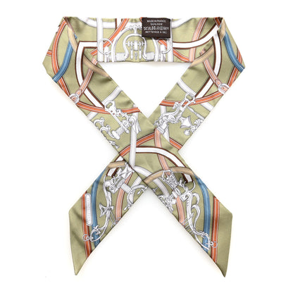 Hermes Silk Harnais Legendaire Twilly Vert Amande Bleu Jean Cannelle 1 of 4