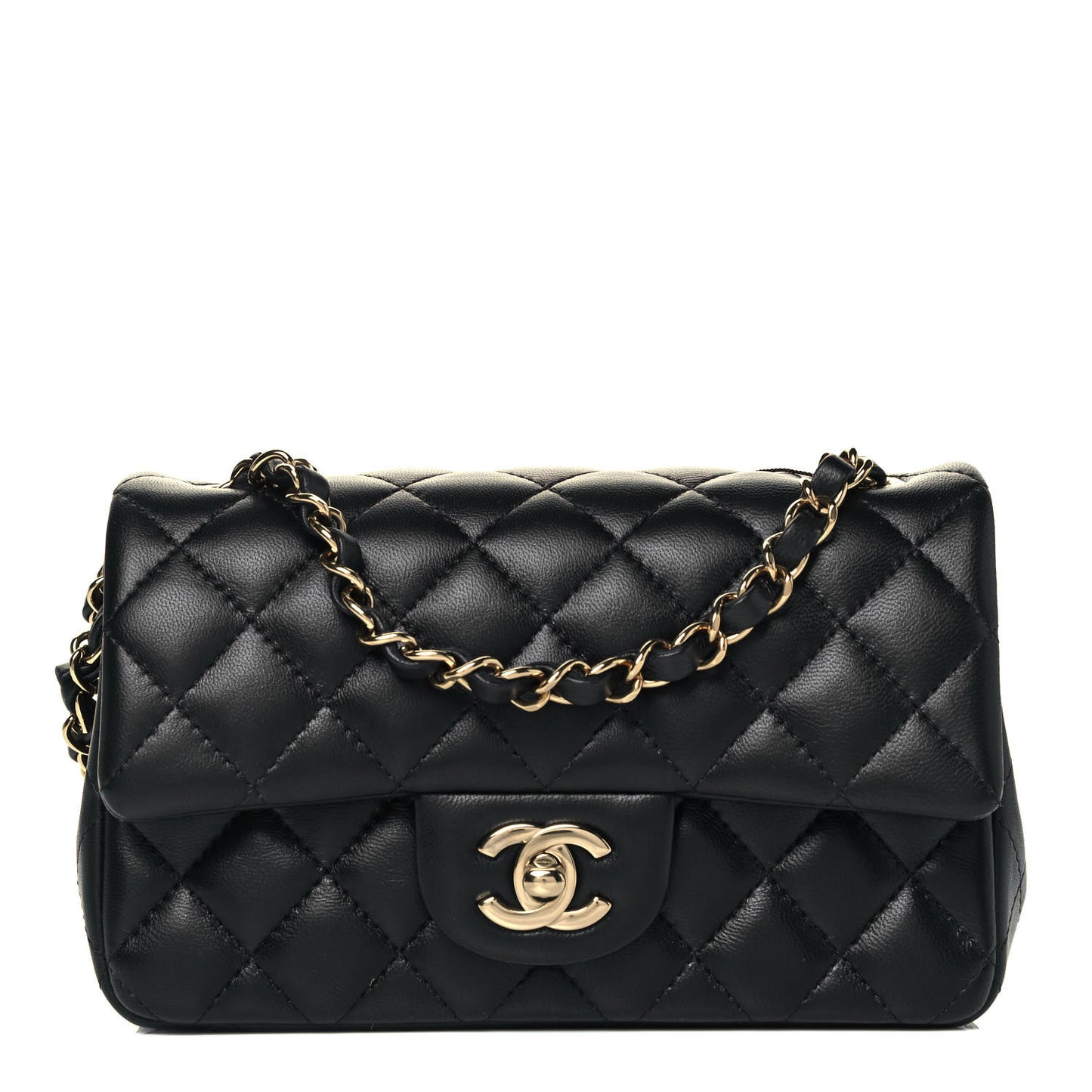 Lambskin Quilted Mini Rectangular Flap Black