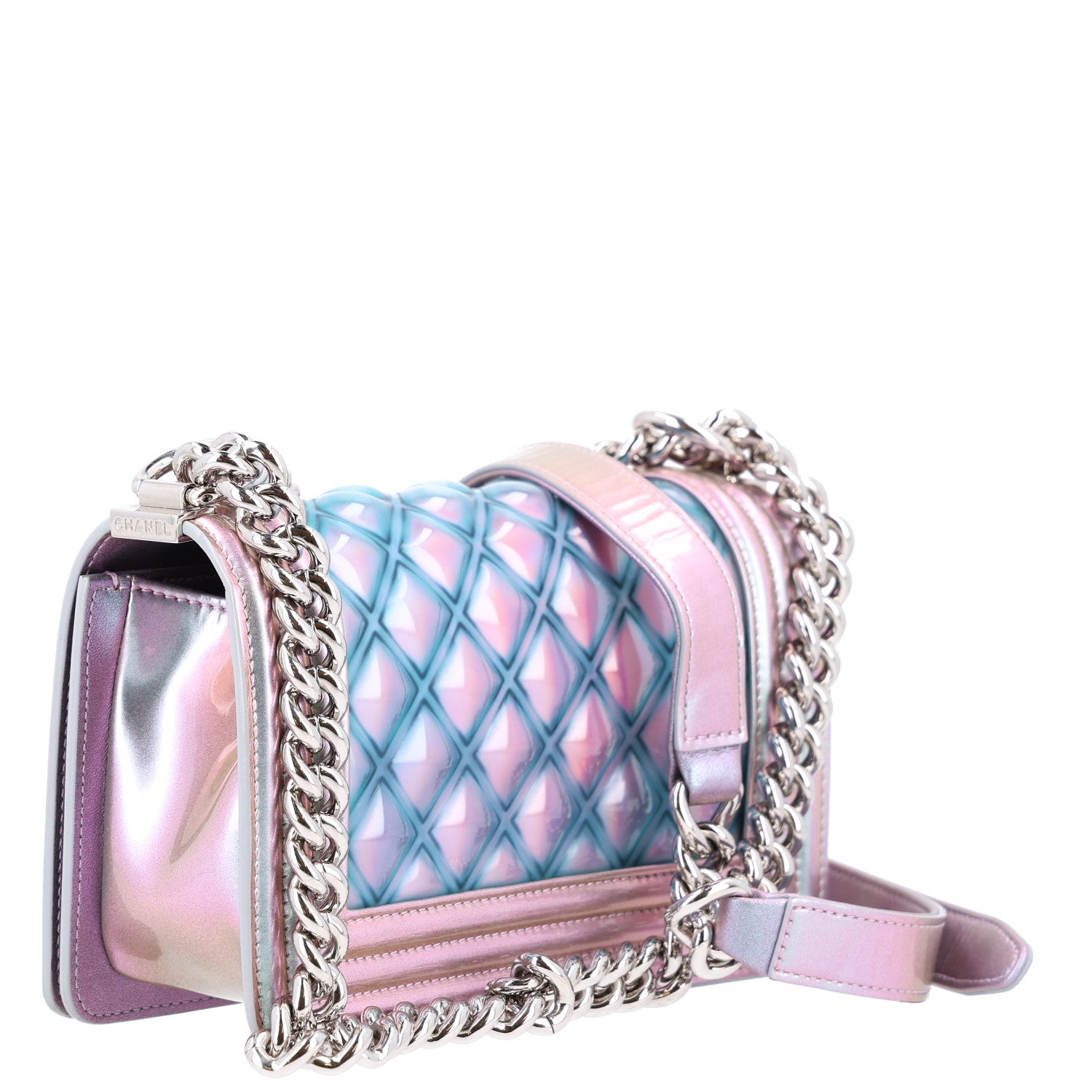 Chanel Iridescent Patent Calfskin PVC Quilted Small Boy Flap Light Purple 3 of 10
