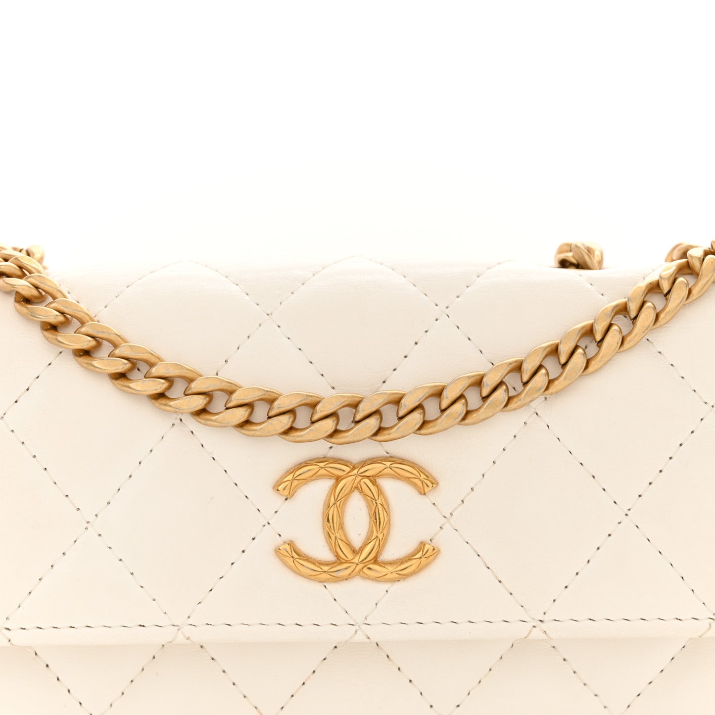 Lambskin Quilted Pillow Crush Flap Phone Holder With Chain White
