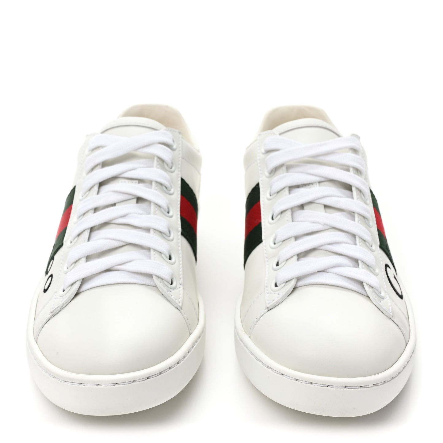 Calfskin Gucci 100 Womens Ace Sneakers 35 White Hibiscus Red