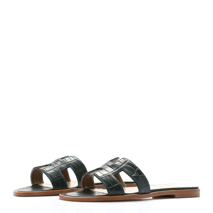 Hermes Shiny Alligator Oran Sandals 36 Vert Fonce 3 of 9