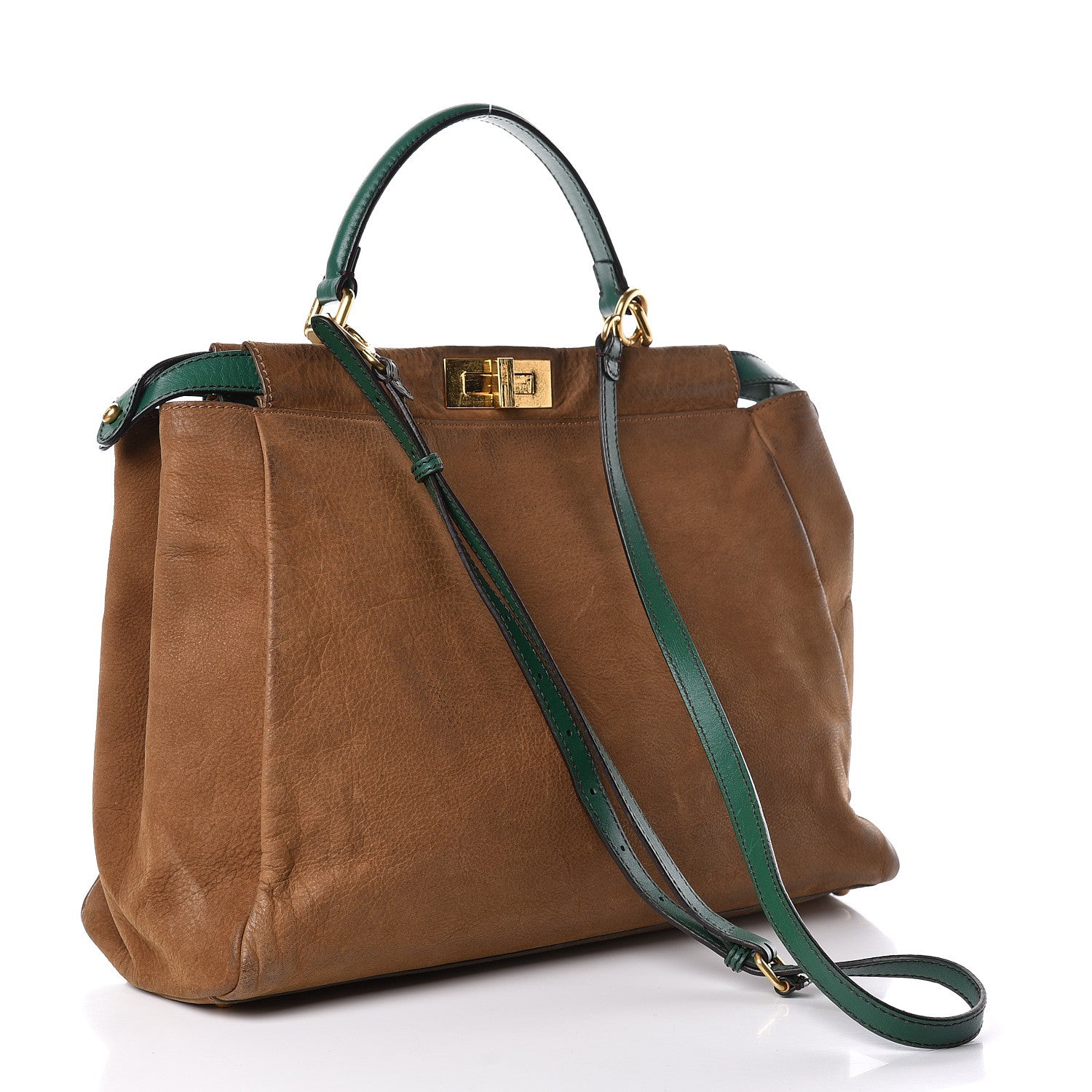 Fendi Buffalo Vitello Large Peekaboo Iconic Satchel Tobacco Verde 4 of 29