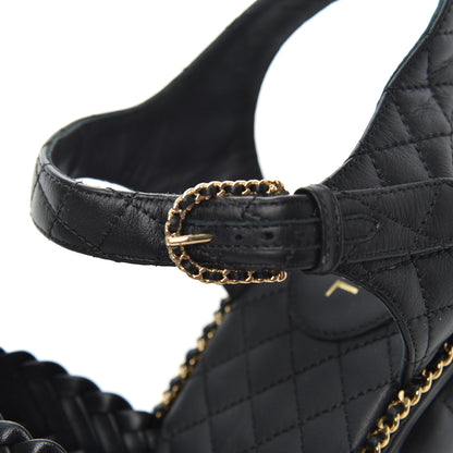 Chanel Calfskin Quilted Chain Around Wedge Sandals 39.5 Black 9 of 20